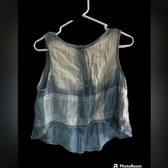 Cloth & Stone Blue patchwork inspired Tank top with button back size large - Picture 2 of 5